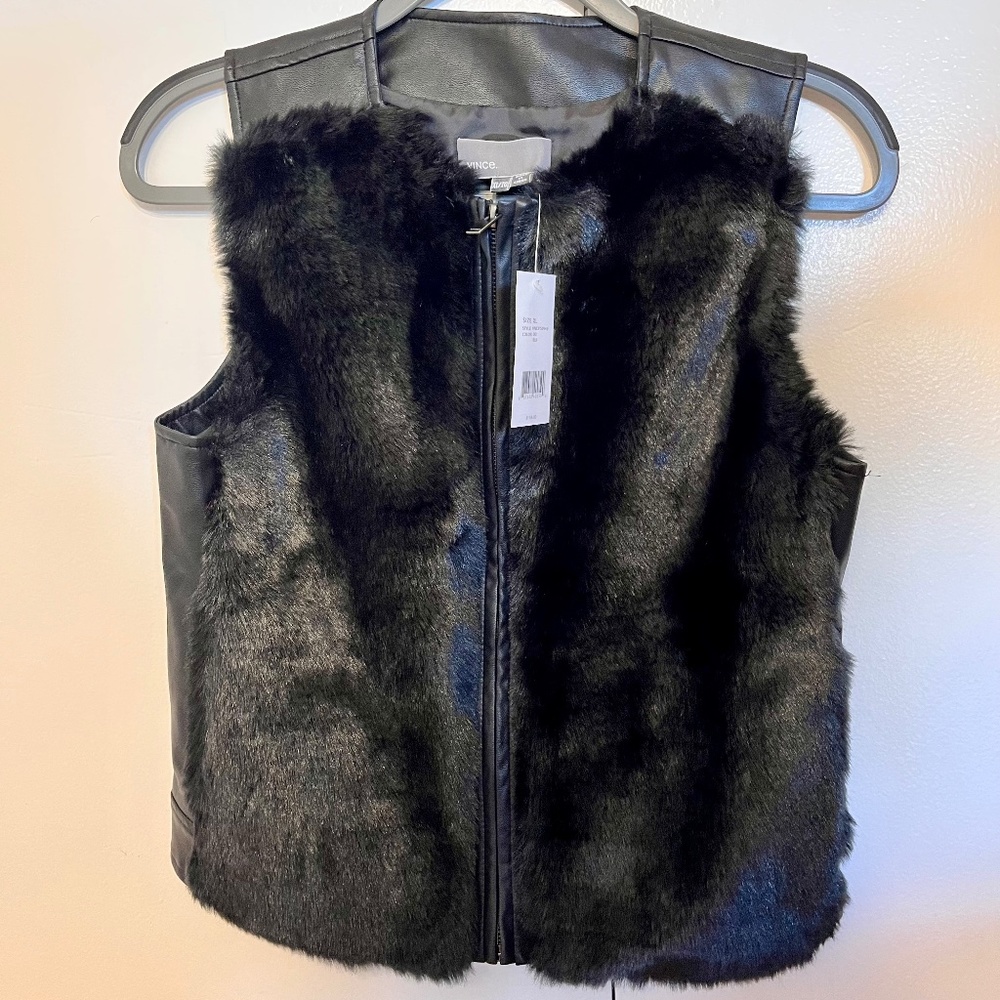 Vince Girl's Faux Leather and Fur Vest, Size XL